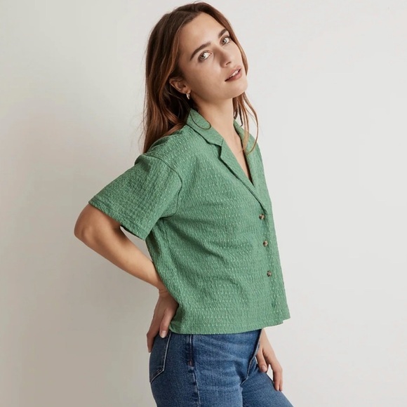 Madewell Tops - Madewell Crinkle-knit Button Front Trellis Green Top Floral Shaped Buttons NJ769